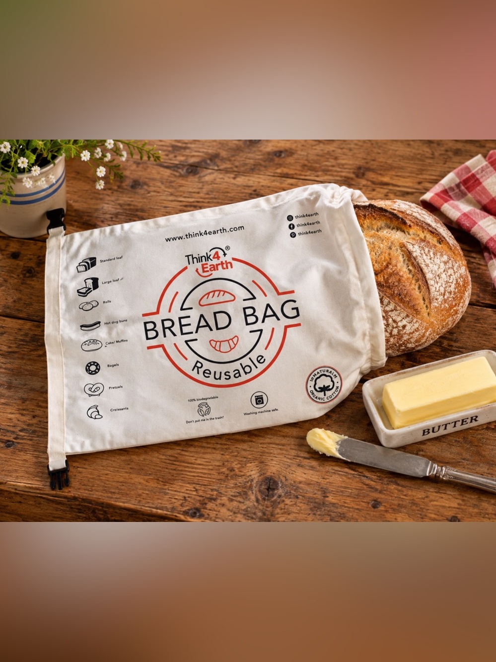 100% organic cotton bread bag NEW